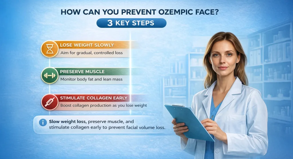 Timeline of Ozempic face treatment results at Perfect B in Doral, from early biostimulators to week 28 collagen