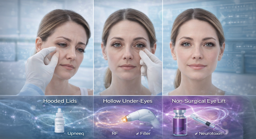 Woman with refreshed, well-rested eyes after a non-surgical eye rejuvenation protocol at Perfect B in Doral, FL