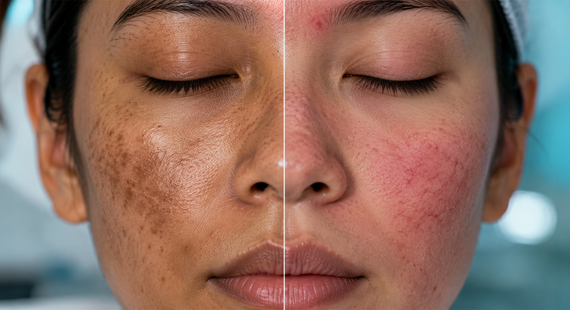 Perfect B - Blog - Acne in Hispanic and Latino Skin - close-up of medium Latino skin showing acne dark marks and post-inflammatory hyperpigmentation