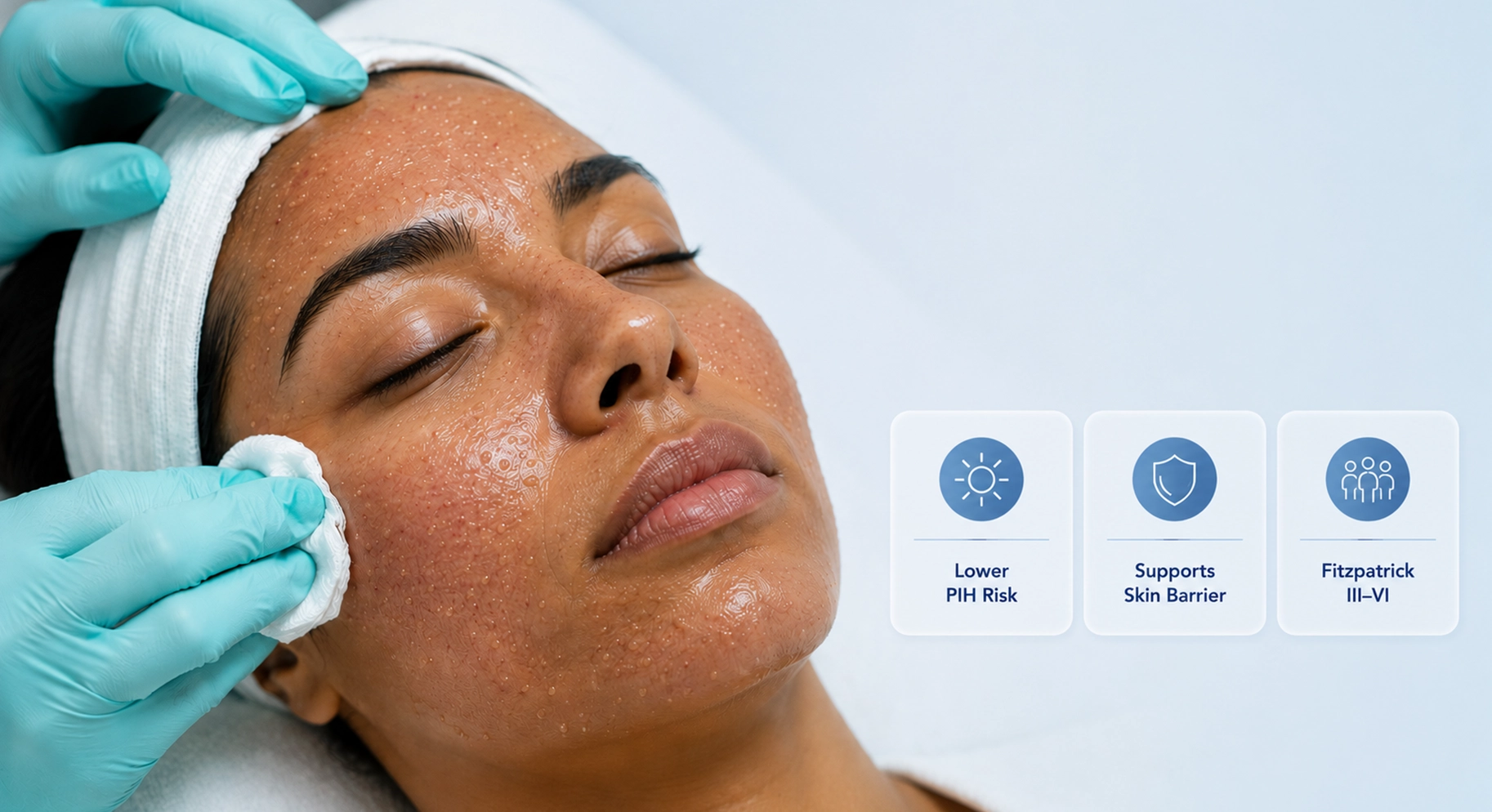 Perfect B - Blog - Sculptra PDRN Combo - gloved hands performing a rejuvenating facial on a patient with a deeper skin tone