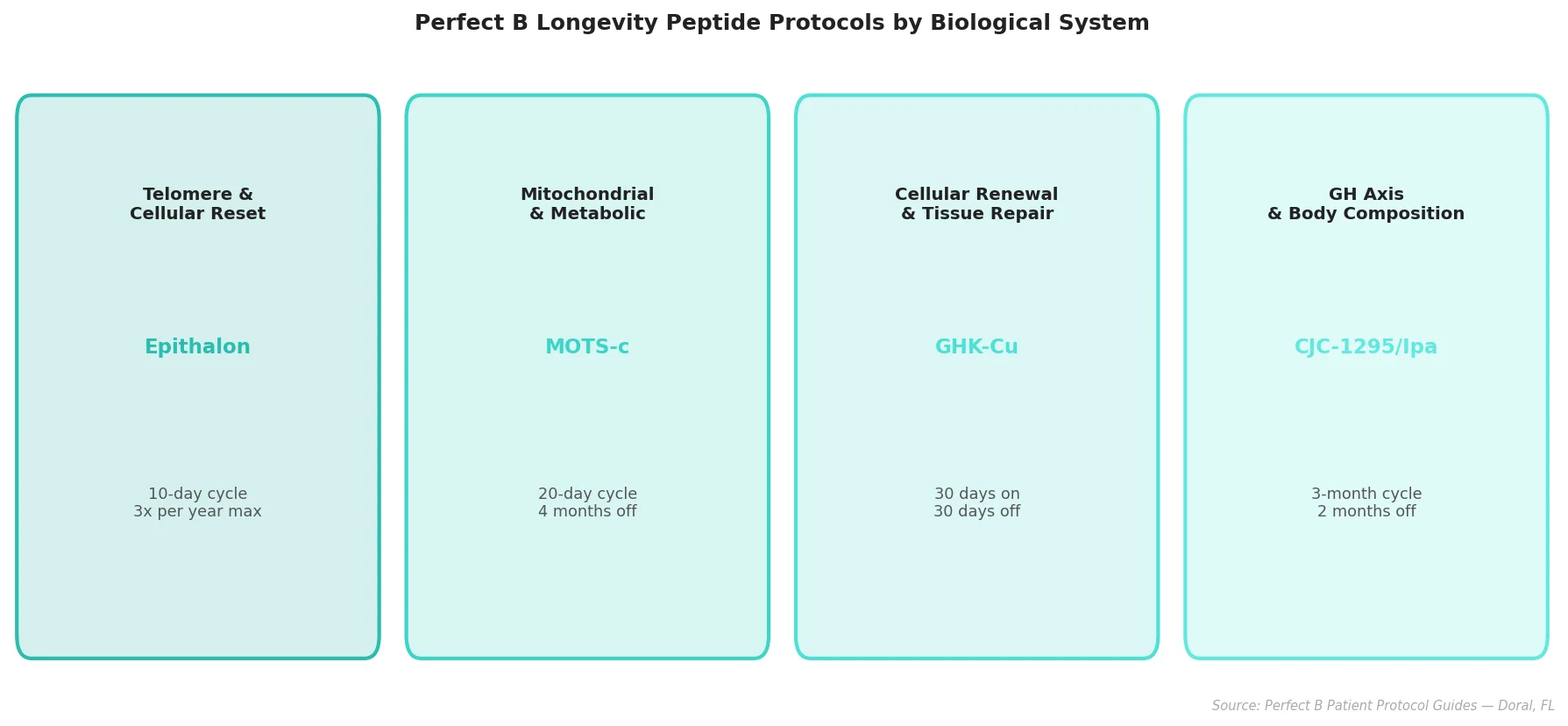 Perfect B - Longevity Peptides Guide - Four biological system longevity protocol chart Perfect B Doral