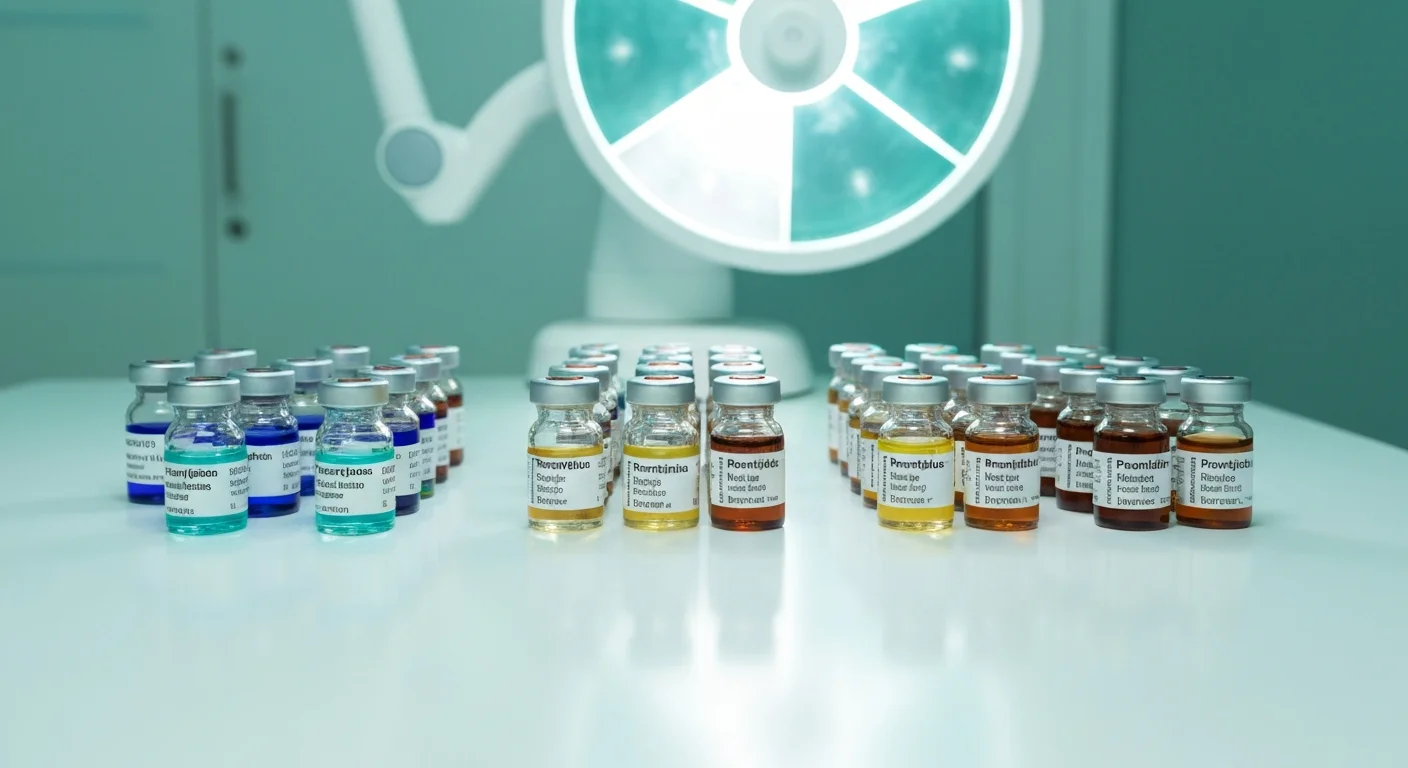 Perfect B - Peptide Stack Guide - Multiple peptide vials arranged by protocol goal in Doral FL clinic