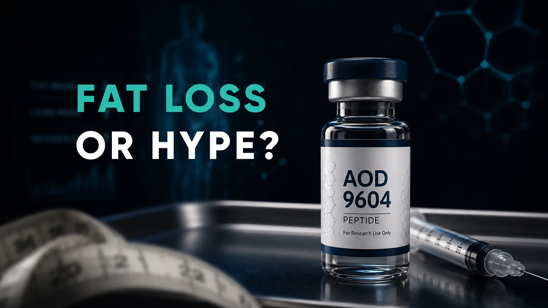 Perfect B - Blog - Weight Loss Peptides Miami - AOD 9604 weight loss peptide vial beside a measuring tape