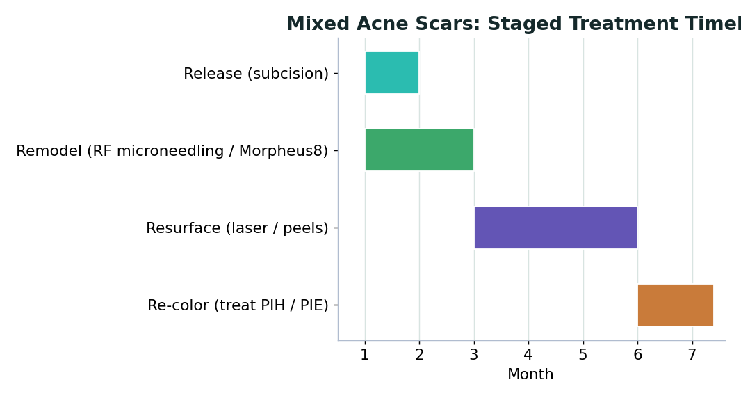 Perfect B - Blog - Atrophic Acne Scars - Release Remodel Resurface Re-color timeline chart