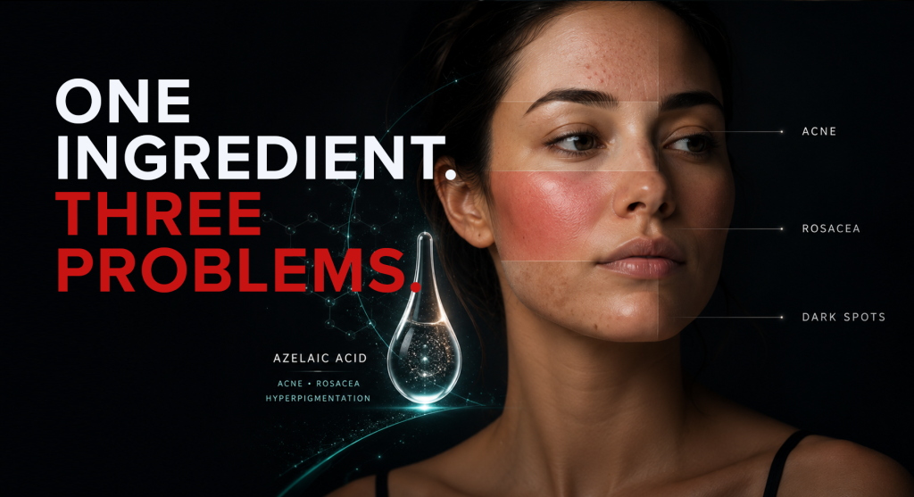 Perfect B - Blog - Azelaic Acid - Azelaic acid serum beside clear glowing skin