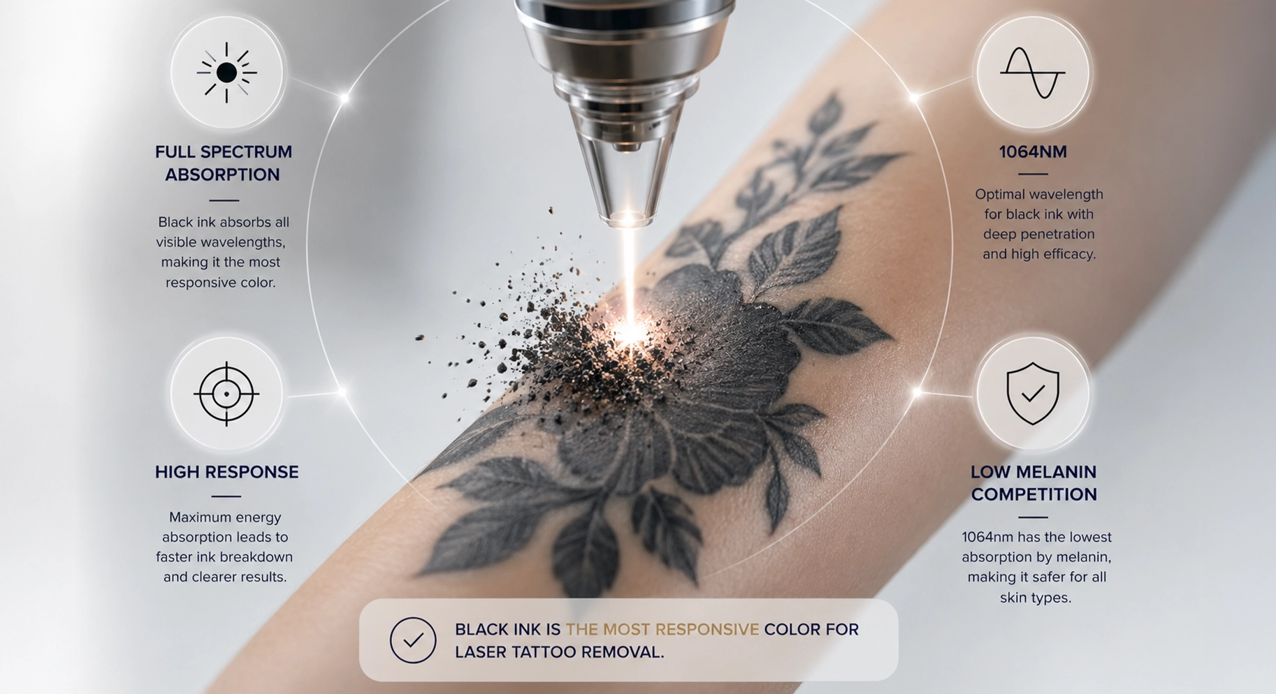 Perfect B - Blog - Why Some Tattoos Resist Removal - why black tattoo ink is the most responsive color, absorbing the full spectrum at 1064 nm