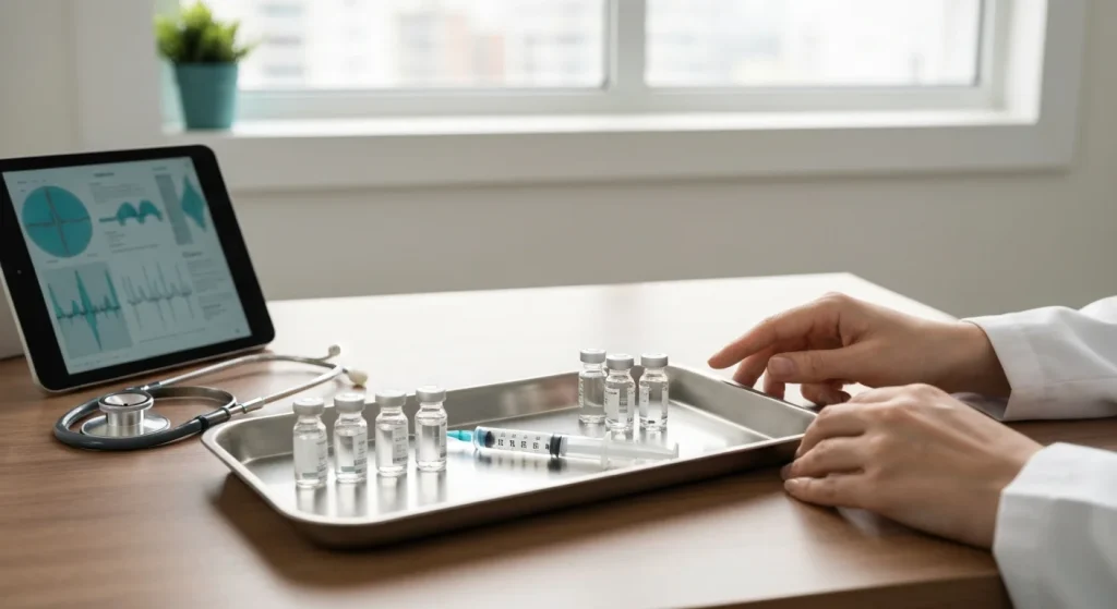 Perfect B - Blog - Getting Peptides from Personal Trainers - Clinical consultation room with vials