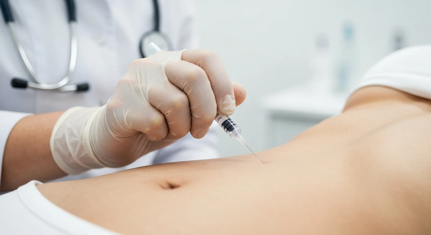 Perfect B - Blog - How to Inject Peptides - Subcutaneous injection technique close-up on abdominal site