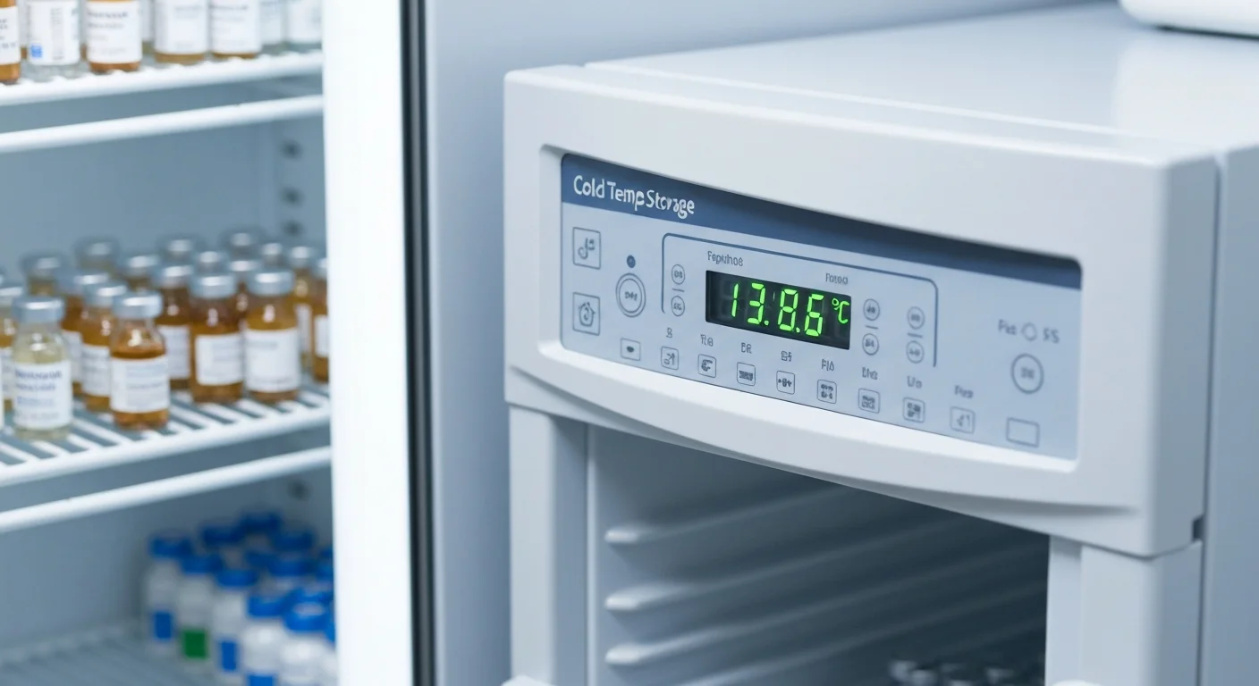 Perfect B - Blog - How to Store Peptides - Medical refrigerator with peptide vials in clinical setting