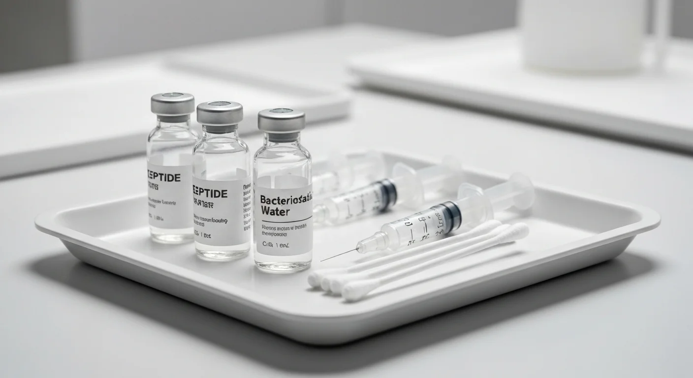 Perfect B - Blog - How to Store Peptides - Peptide vials and bacteriostatic water on clean clinical tray