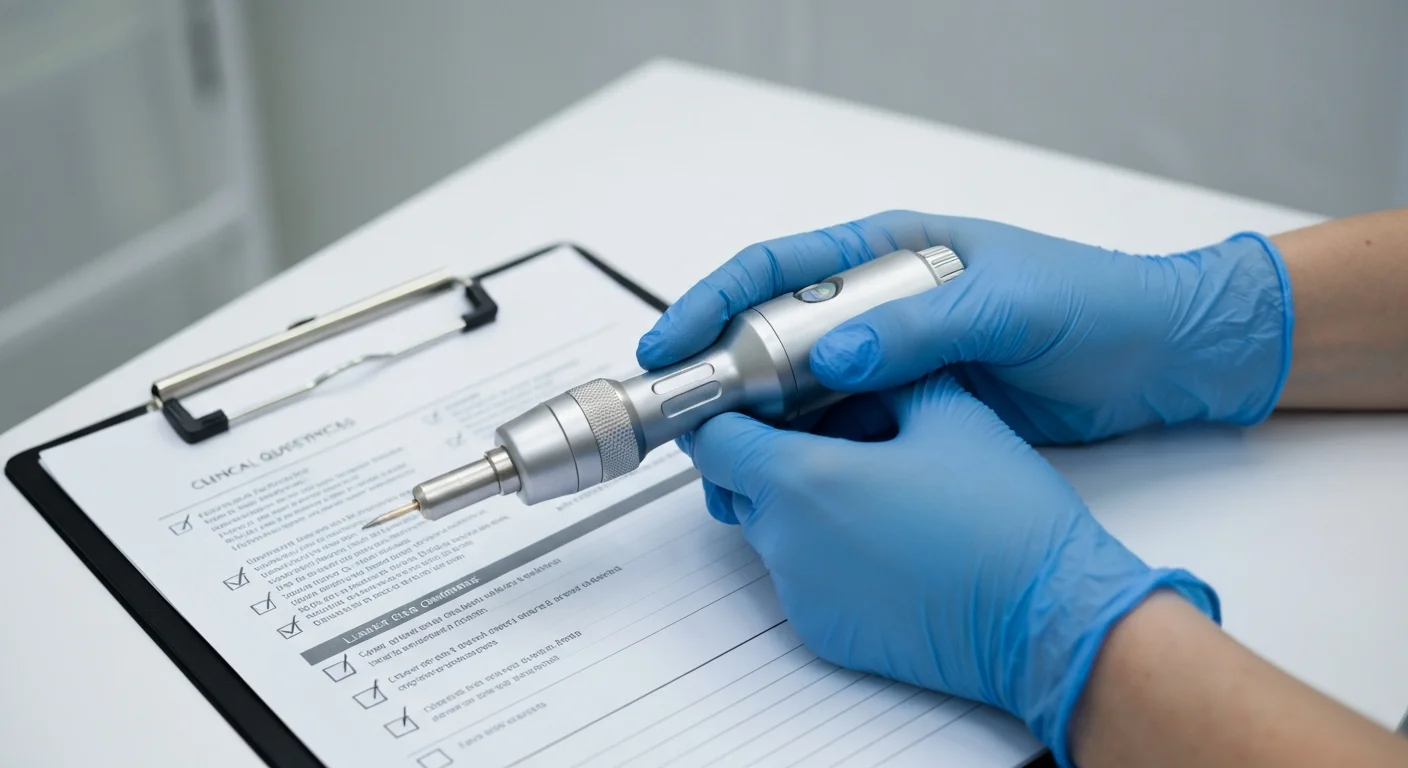 Perfect B - Blog - Laser Tattoo Removal Consultation - Q-switched laser handpiece with consultation checklist in a Doral medical clinic