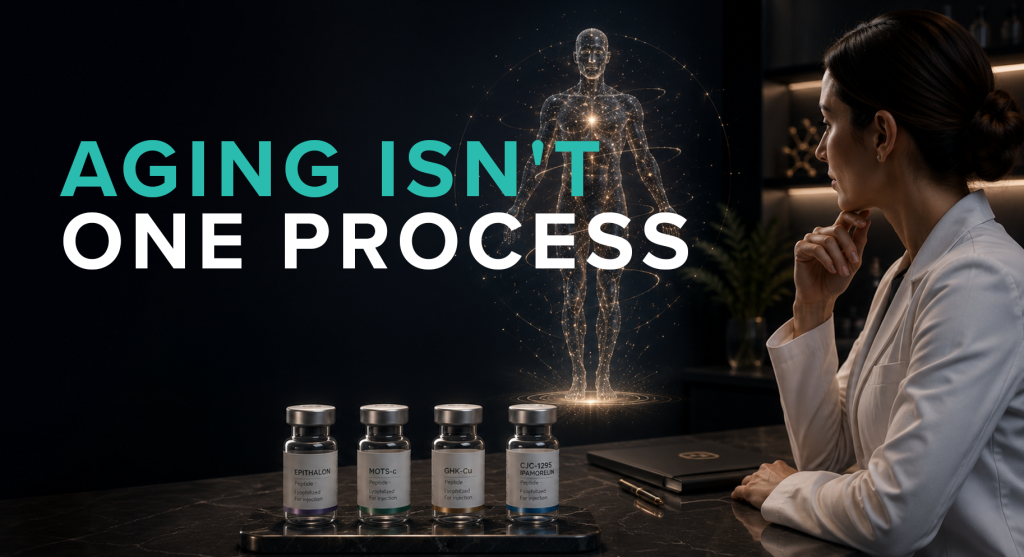 Perfect B - Longevity Peptides Guide - Peptide vials with DNA longevity concept at Perfect B Doral FL