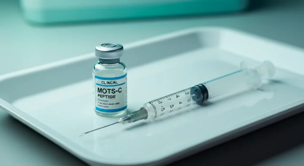 Perfect B - Blog - MOTS-c in Miami - Clinical MOTS-c peptide vial and syringe on a medical tray