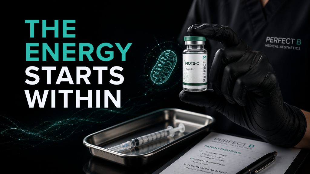 Perfect B - Blog - MOTS-c in Miami - Clinical MOTS-c peptide vial and syringe on a medical tray