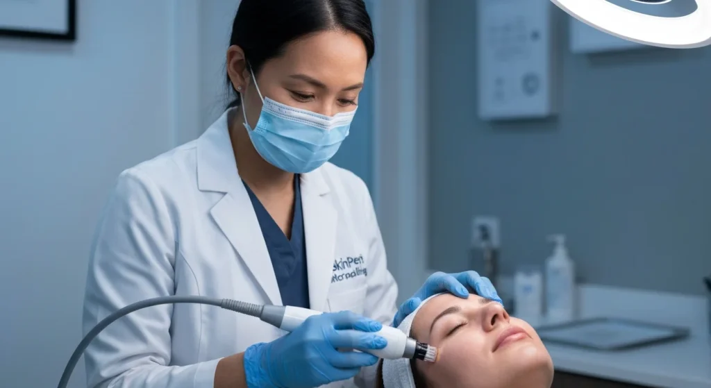 Perfect B - Blog - Microneedling Before After - SkinPen FDA-cleared microneedling treatment being performed at Perfect B medical aesthetic clinic Doral FL