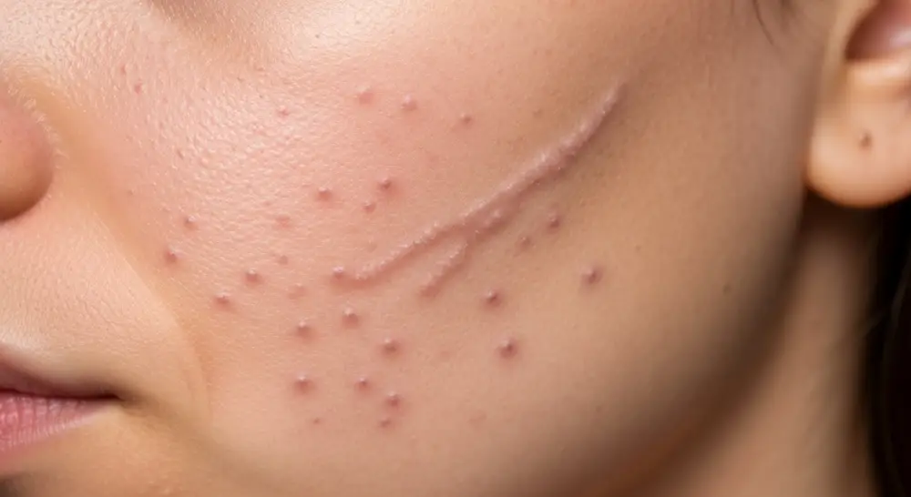 Perfect B - Blog - Atrophic Acne Scars - Icepick boxcar and rolling scars on one face