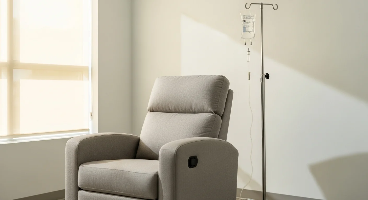 Perfect B - Blog - NAD IV Therapy Cost - Empty IV infusion chair representing the 1 to 2 hour time commitment of a drip bar session