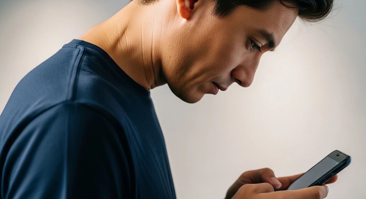 Perfect B - Blog - PDRN Neck Lines - Person looking down at smartphone tech neck posture