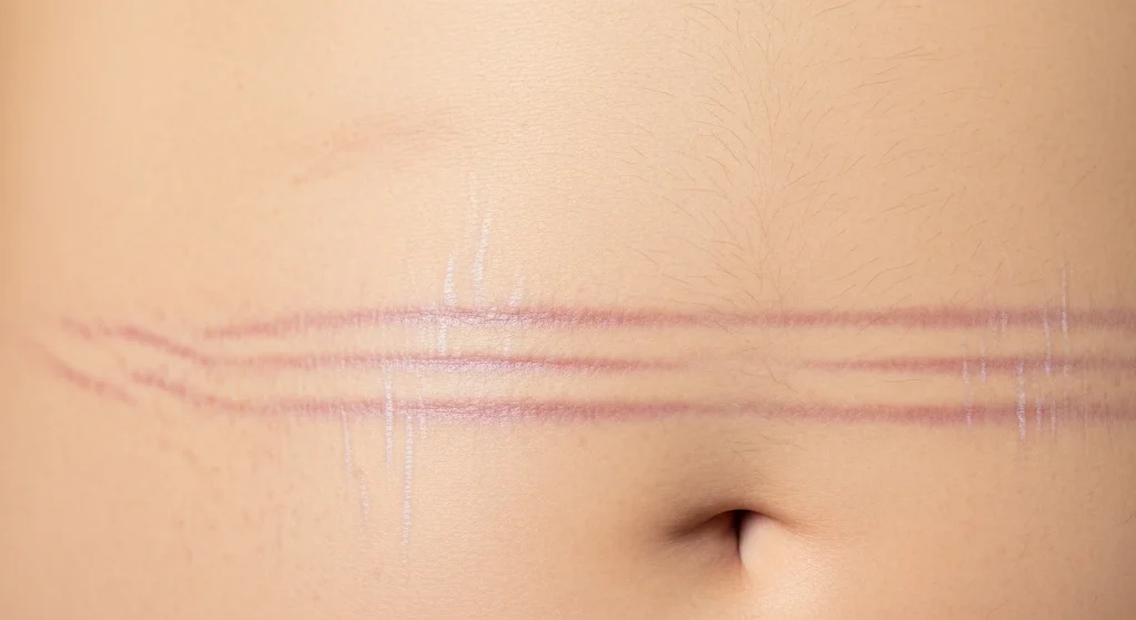 Perfect B - Blog - PDRN for Stretch Marks - Clinical close-up of stretch mark skin texture used to assess treatment approach