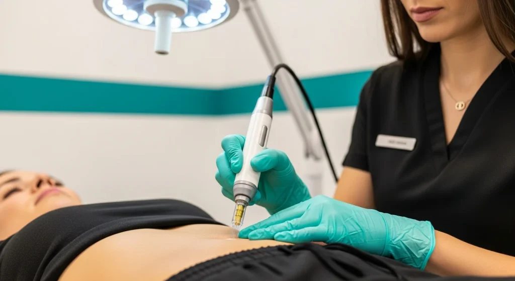 Perfect B - Blog - PDRN for Stretch Marks - Provider performing microneedling-assisted PDRN treatment for stretch marks at Perfect B in Doral FL