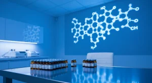 Perfect B - Blog - Peptides for Hormone Balance - Clinical lab vials and hypothalamic pituitary axis diagram