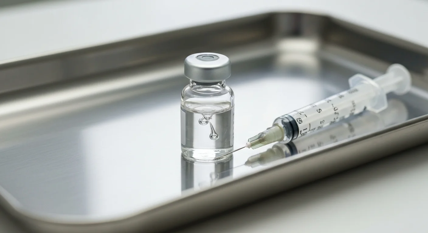 Perfect B - Blog - Peptides for Hormone Balance - Sterile peptide vial and syringe on stainless steel tray