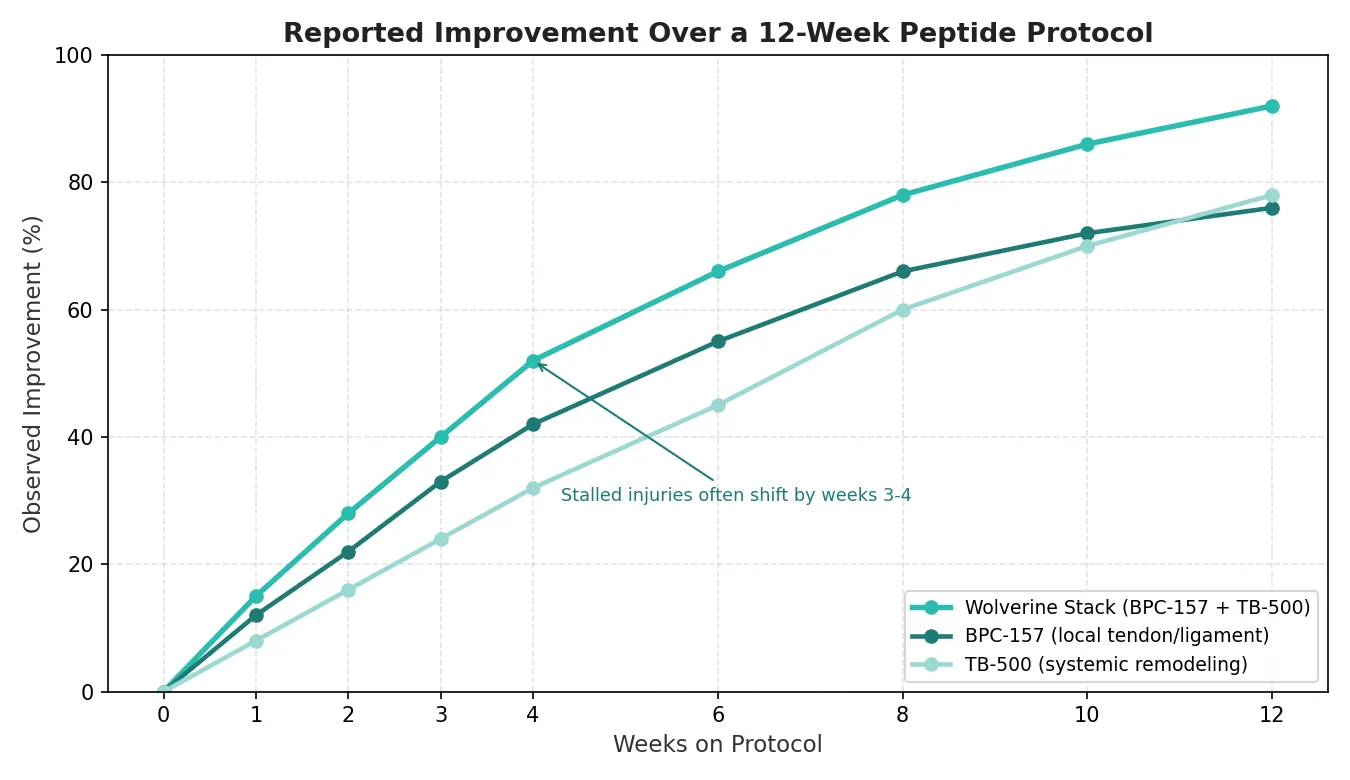 Perfect B - Blog - Peptides for Joint Pain - Reported improvement timeline chart over 12 weeks