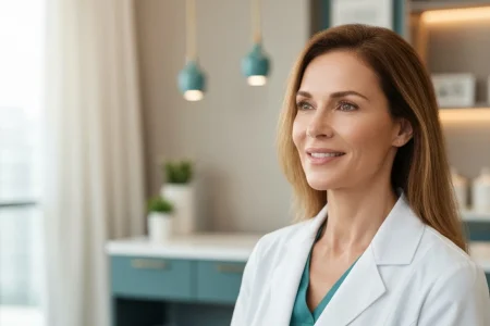 Perfect B - Blog - Peptides for Women Over 40 - Woman in her 40s during medical clinical consultation in Doral Miami