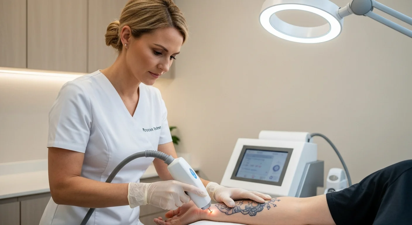 Perfect B - Blog - Sleeve Tattoo Removal - Medical professional operating picosecond laser on forearm tattoo