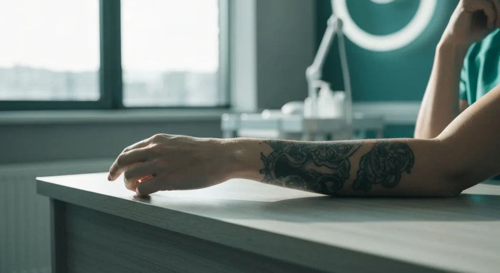Perfect B - Blog - Tattoo Regret - Contemplative patient considering tattoo removal in a Doral medical clinic