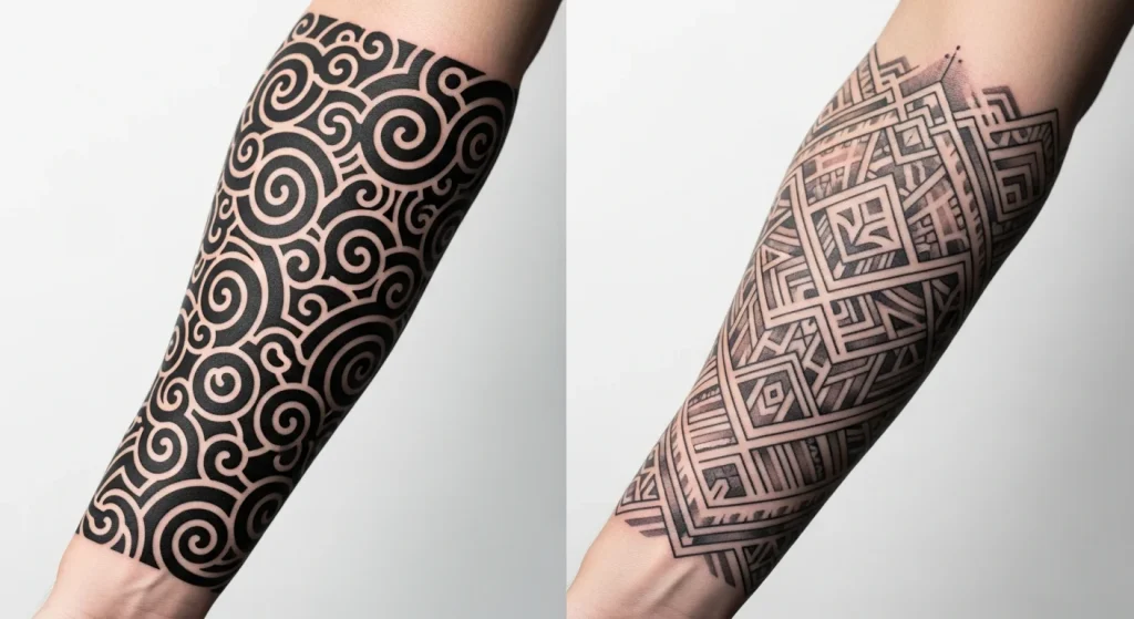 Perfect B - Blog - Tattoo Removal vs Cover-Up - Dense saturated black tattoo vs lightly saturated grey wash tattoo showing why ink density determines cover-up feasibility