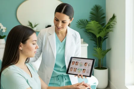 Perfect B - Blog - Acne Treatment Options Miami - Provider and patient reviewing acne treatment options in a modern Doral clinic