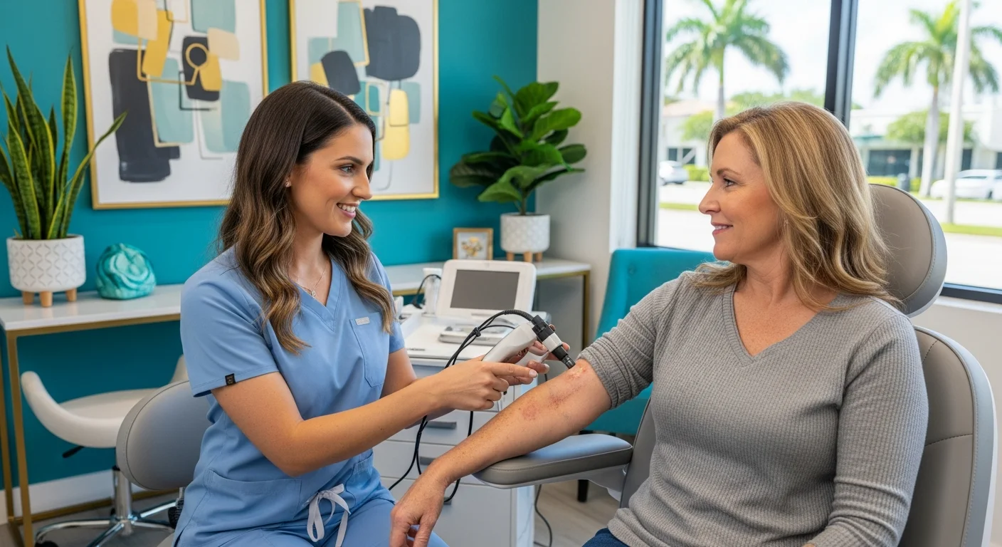 Perfect B - Blog - How Long Does Acne Treatment Take - nurse practitioner reviewing a patient's skin progress at a Doral follow up visit