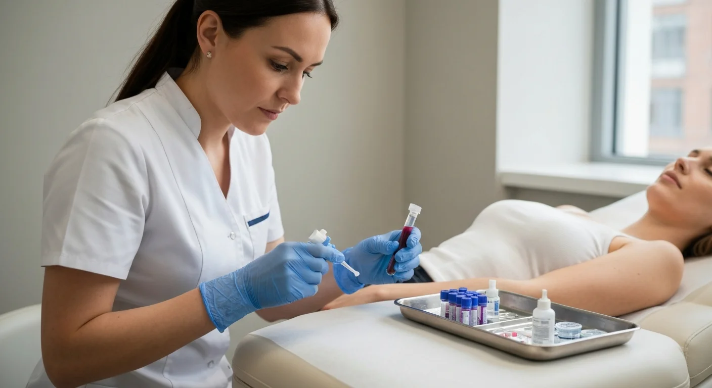 Perfect B - Blog - IGF-1 Blood Test - phlebotomist drawing a baseline blood sample at a Doral medical clinic