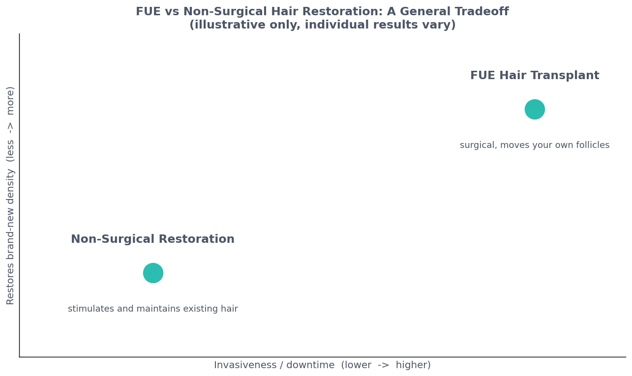 Perfect B - Blog - FUE vs non-surgical hair restoration - qualitative comparison of surgical transplant and non-surgical hair treatment at Perfect B in Doral, Miami, FL
