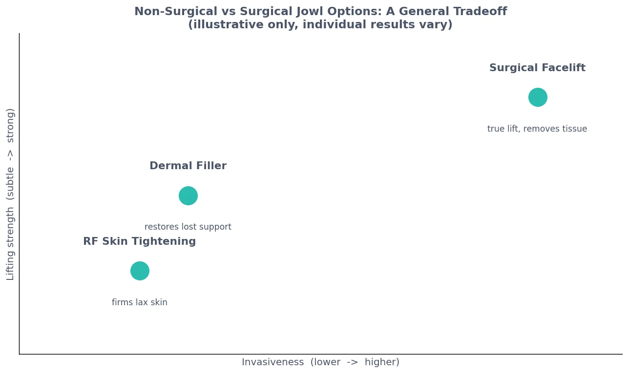 Perfect B - Blog - Non-surgical jowl lift - qualitative comparison of filler, radiofrequency, and surgery for jowls at Perfect B in Doral, Miami, FL