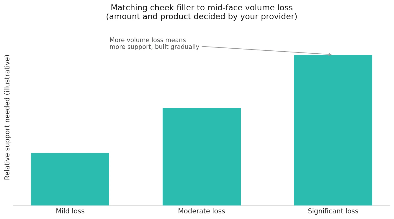 Perfect B - Blog - Cheek Fillers - chart matching the degree of mid-face volume loss to the amount of support needed