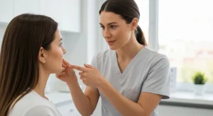 Perfect B - Blog - Facial Balancing - provider assessing a patient's facial proportions before a personalized injectable plan in Doral