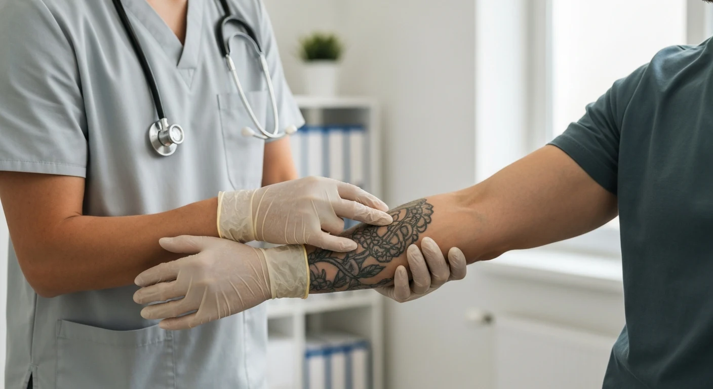 Perfect B - Blog - How Many Sessions Tattoo Removal - provider assessing a patient's tattoo to estimate the number of laser sessions in Doral
