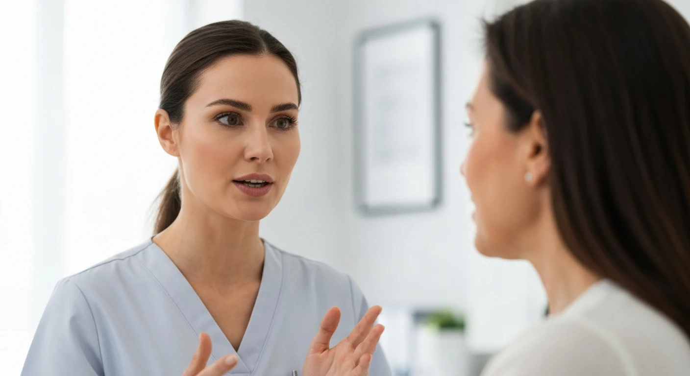 Perfect B - Blog - Liquid Rhinoplasty - provider explaining to a patient why non-surgical nose filler carries serious risk at a Doral clinic
