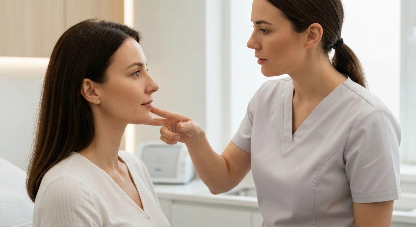 Perfect B - Blog - Liquid Rhinoplasty - provider assessing a patient's side profile to balance the chin and jaw safely in Doral