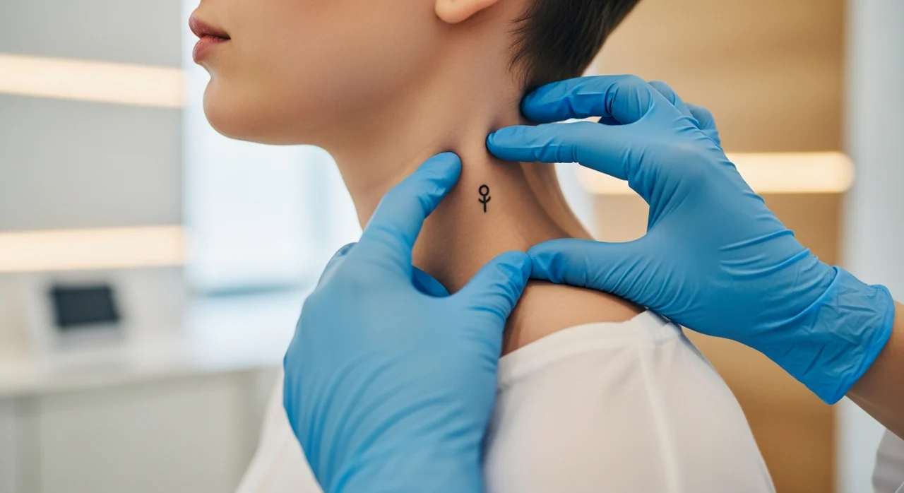 Perfect B - Blog - Military Tattoo Removal - provider assessing a neck tattoo for military enlistment at a Doral clinic