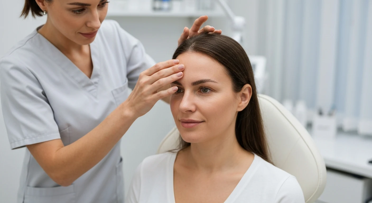 Perfect B - Blog - Non-Surgical Brow Lift - provider assessing a patient's brow position and upper face before injectables in Doral