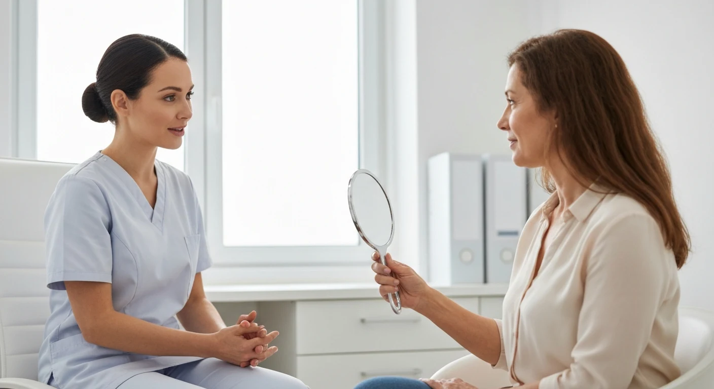 Perfect B - Blog - Nasolabial Fold Filler - patient discussing smile line filler options with a provider at a Doral clinic