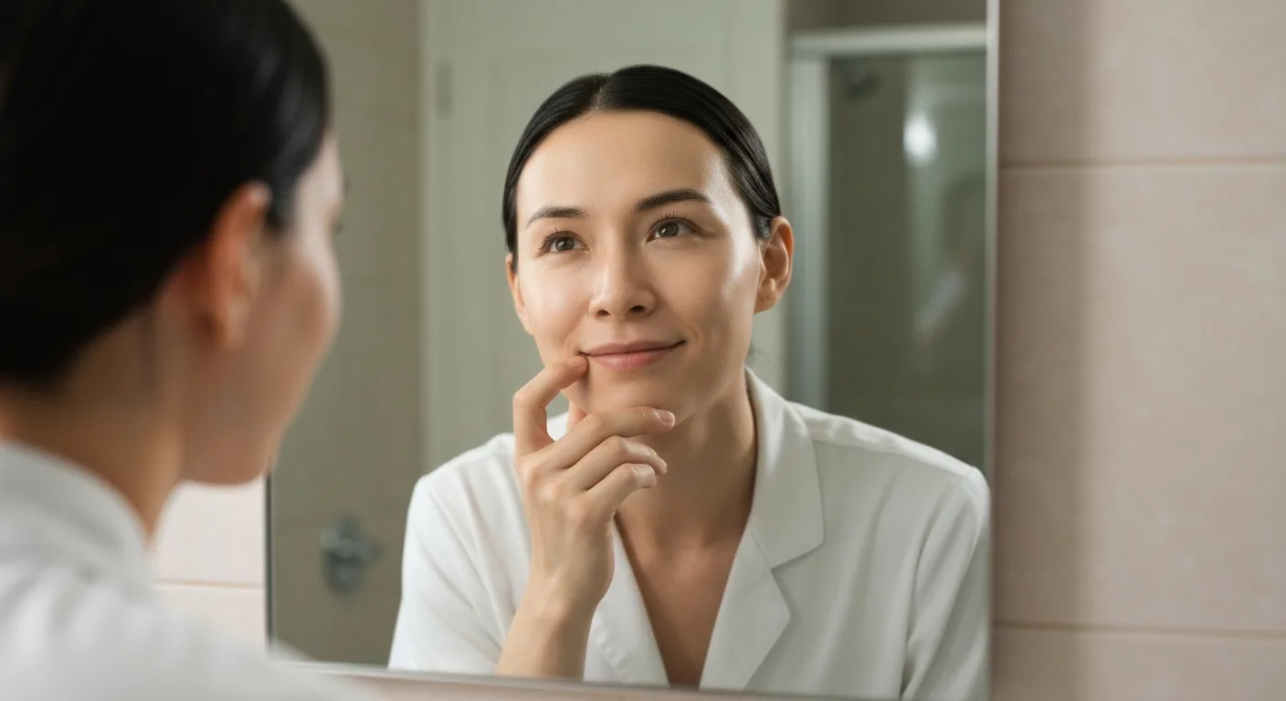 Perfect B - Blog - Pimple Scars - a person examining their skin in the mirror to tell scars apart from temporary dark marks