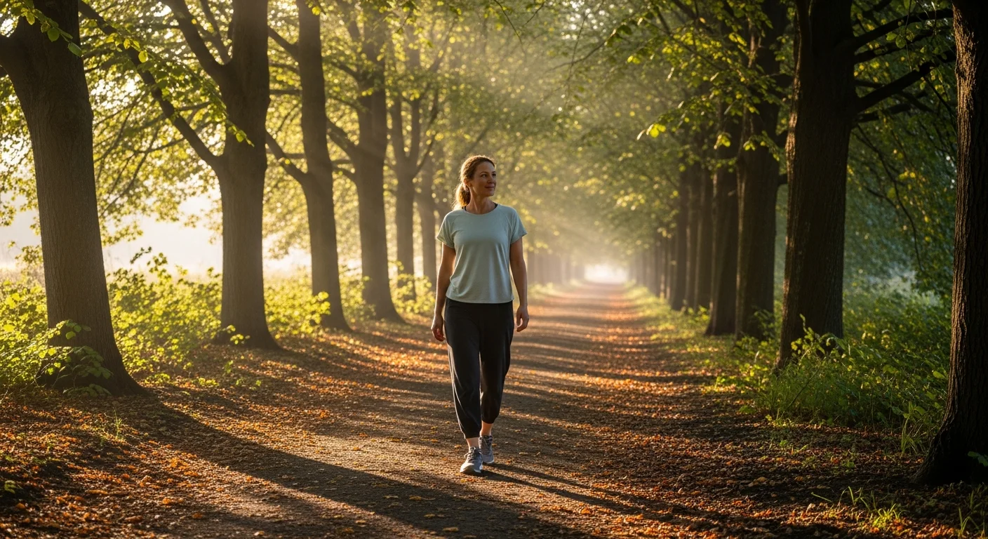Perfect B - Blog - Ozempic Side Effects - woman taking a gentle walk outdoors to ease digestion in morning light
