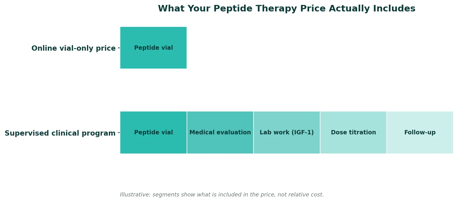 Perfect B - Blog - Sermorelin Cost - chart of the main factors that drive the monthly price of sermorelin and peptide therapy