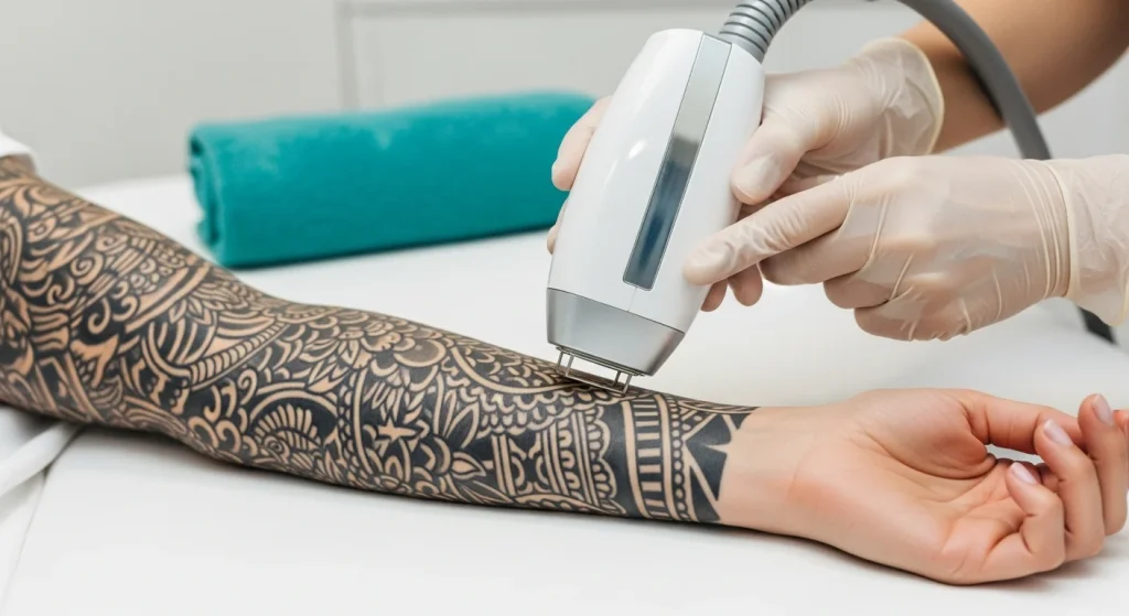 Perfect B - Blog - Sleeve Tattoo Removal - Laser treatment on a large arm sleeve tattoo in Doral