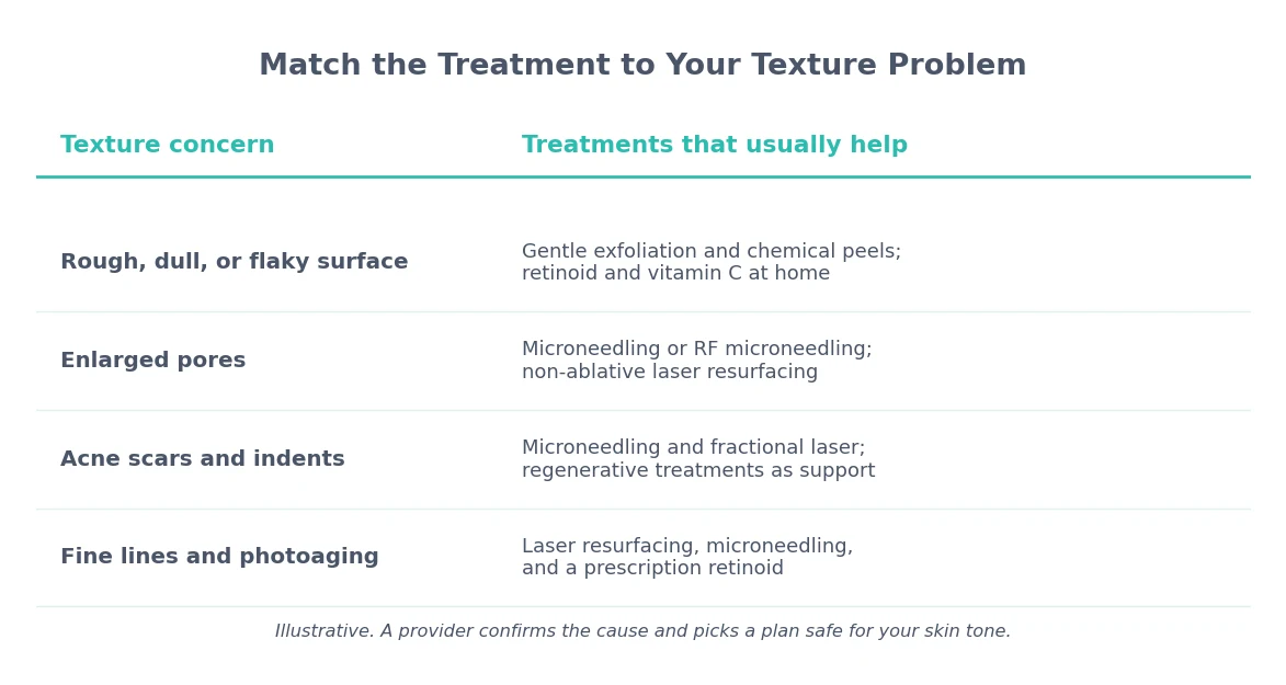 Perfect B - Blog - how to improve skin texture - chart matching treatments to texture problems at Perfect B in Doral, Miami, FL