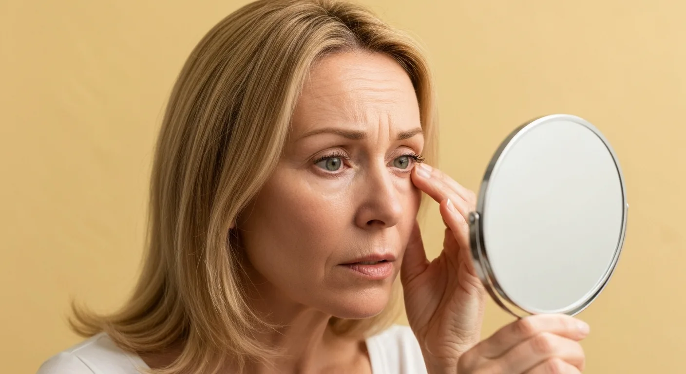 Perfect B - Blog - Under Eye Filler Gone Wrong - a woman examining her under-eye area in a mirror, concerned about filler results